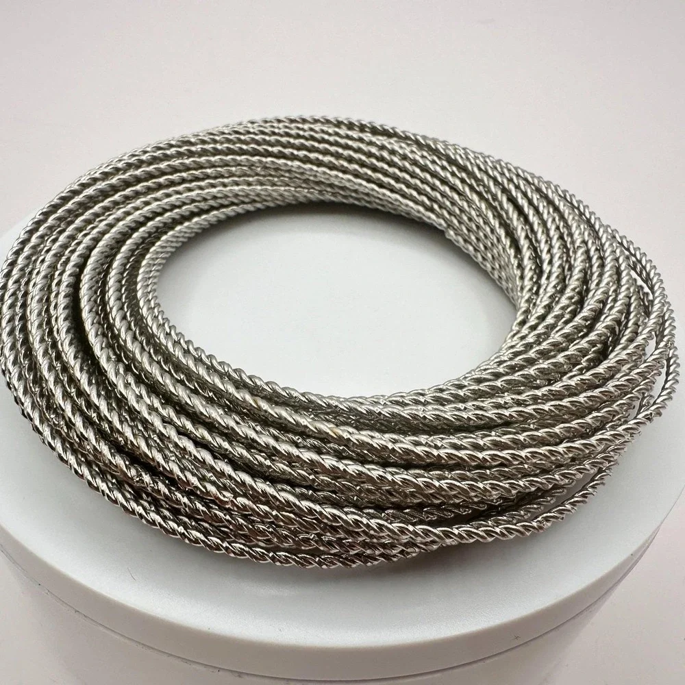 Vintage 90s‎ Silver Tone Twisted Rope Bangle Bracelet Multi Strand Stackable Y2K